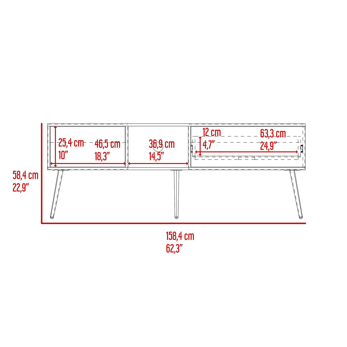 Mesa para TV Zurich Milan y Plomo 158.4x58.4cm para TV Hasta 70" Pulgadas con Tres Compartimientos y con Un Cajón - MUEBLES DE TV | Bylmo