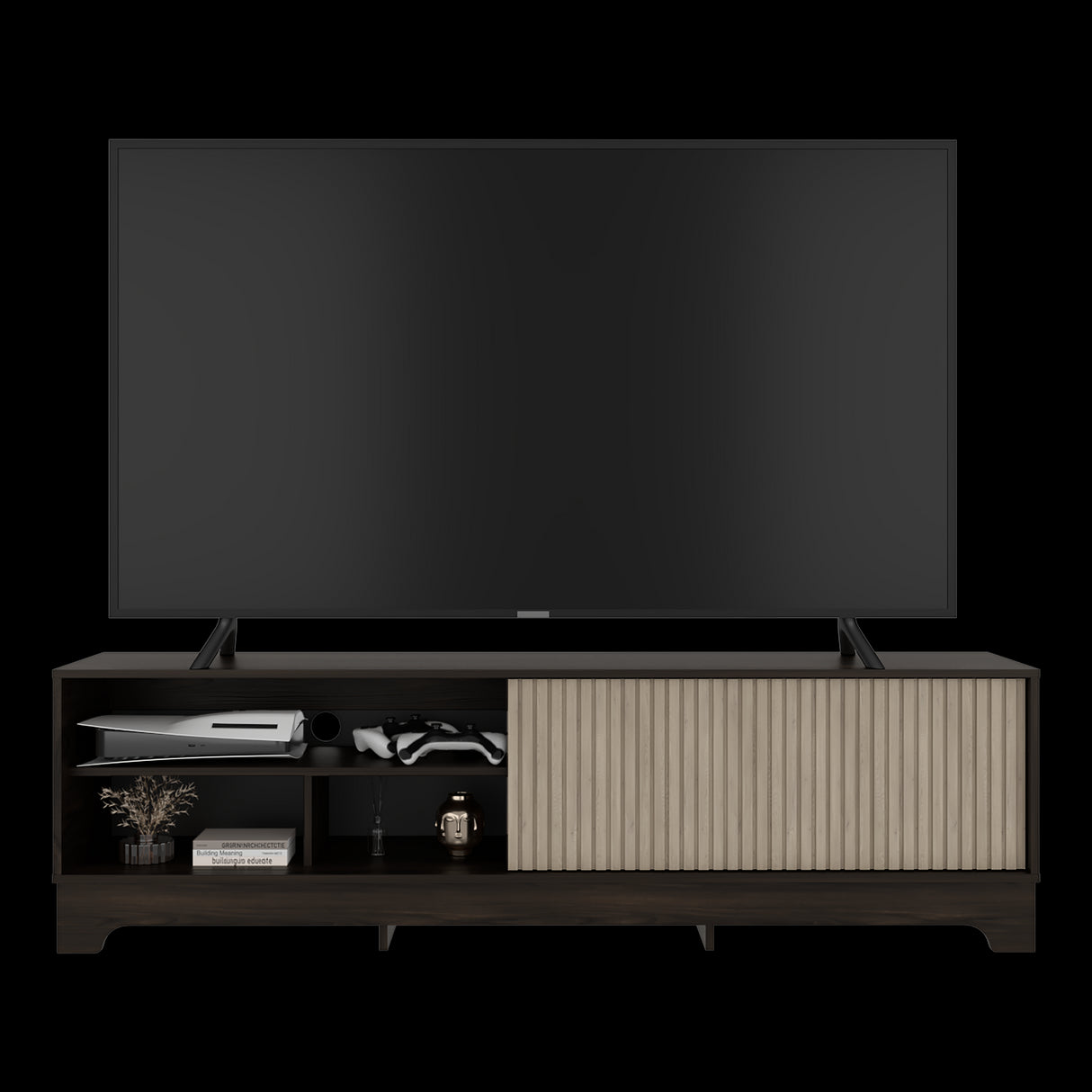 Centro de Entretenimiento Smith Nogal y Roble Natural 180x52.4cm para TV Hasta 75" Pulgadas con Cuatro Compartimientos - MUEBLES DE TV | Bylmo