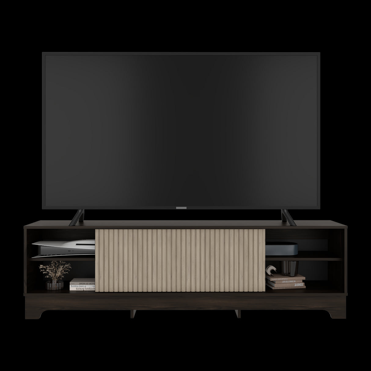 Centro de Entretenimiento Smith Nogal y Roble Natural 180x52.4cm para TV Hasta 75" Pulgadas con Cuatro Compartimientos - MUEBLES DE TV | Bylmo