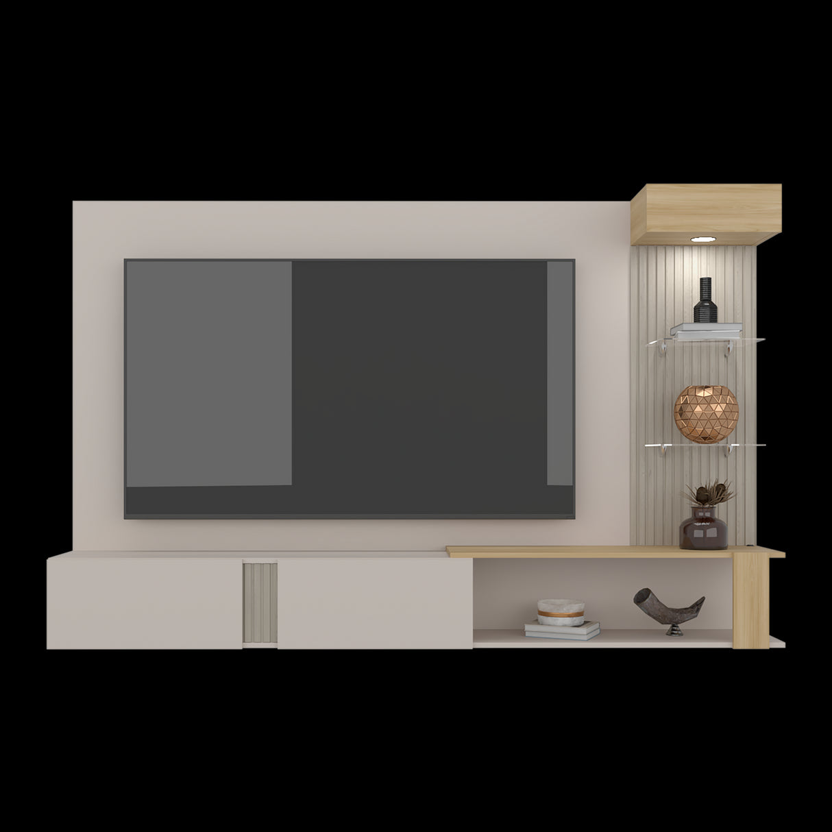 Panel de TV Isolde Capri y Fresno 208.7x132.2cm para TV Hasta 70" Pulgadas con Seis Compartimientos - MUEBLES DE TV | Bylmo