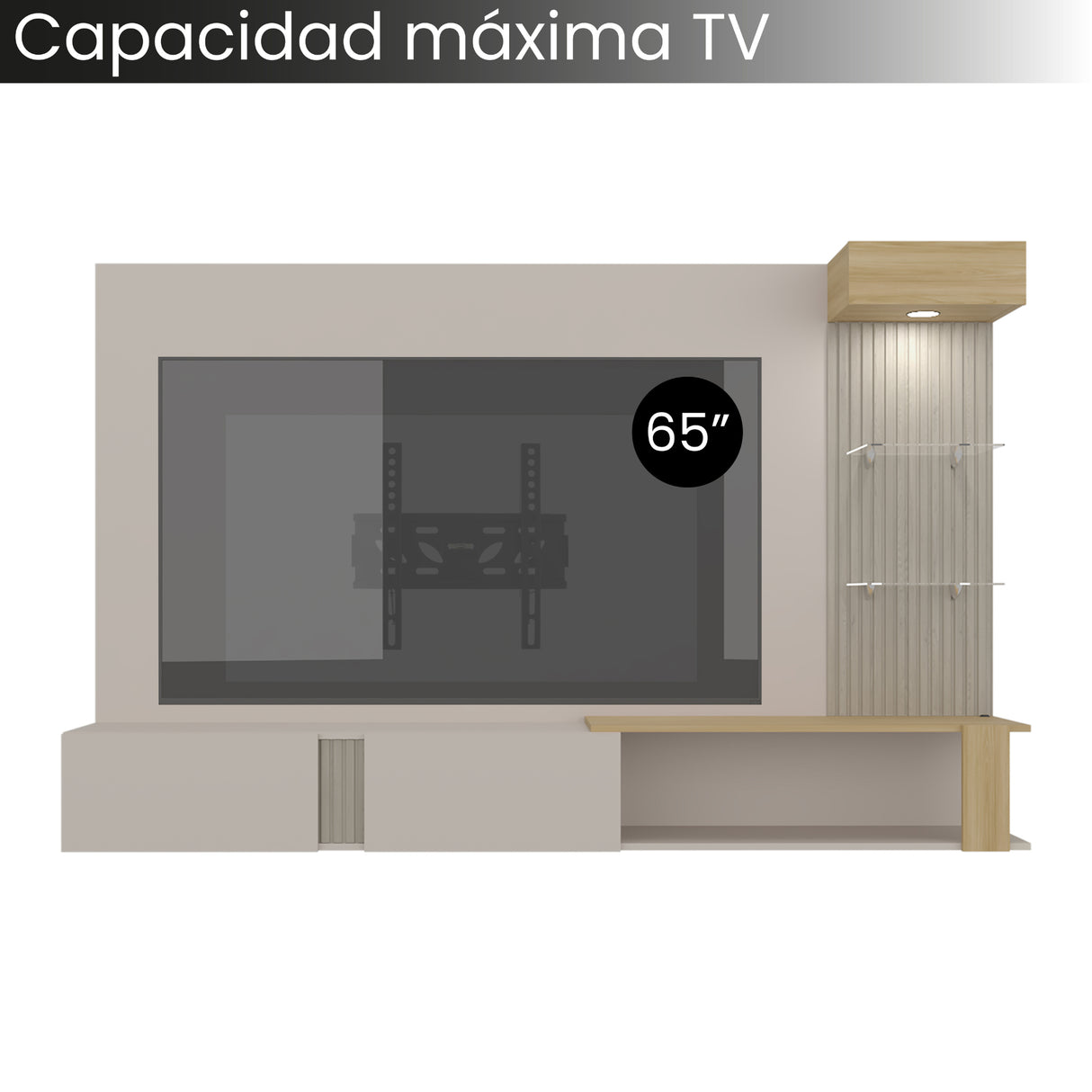 Panel de TV Isolde Capri y Fresno 208.7x132.2cm para TV Hasta 65" Pulgadas con Seis Compartimientos - MUEBLES DE TV | Bylmo
