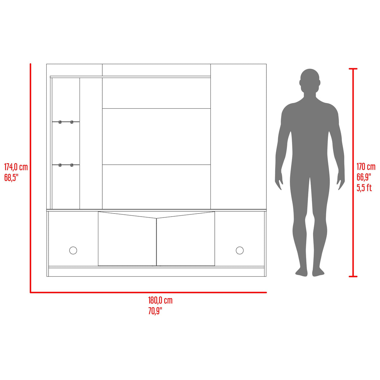 Centro de Entretenimiento Cuera Capri y Wengue 180x174cm para TV Hasta 60" Pulgadas con Seis Compartimientos - MUEBLES DE TV | Bylmo