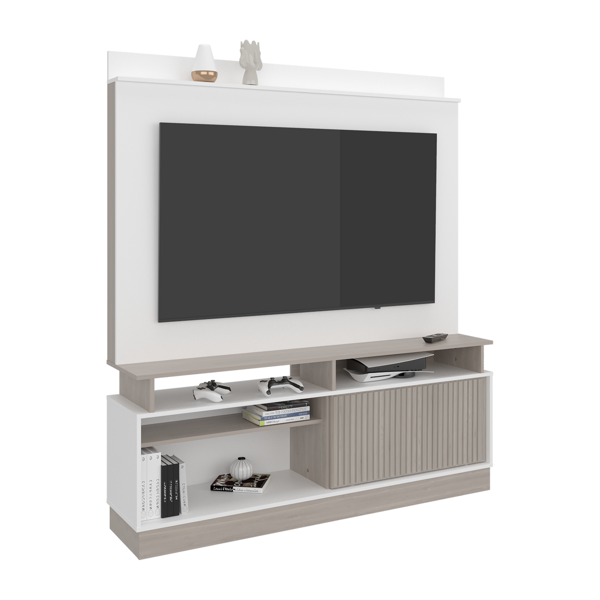 Rack de TV Thun Blanco y Bardolino 160x182.5cm para TV Hasta 70" Pulgadas con Siete Compartimientos - MUEBLES DE TV | Bylmo