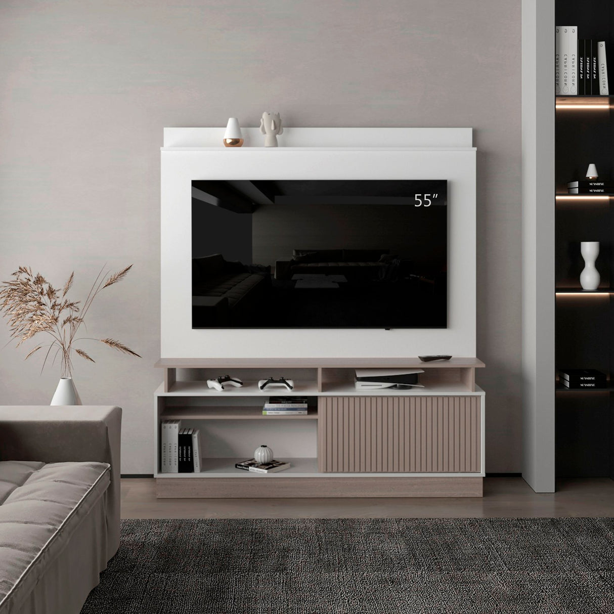 Rack de TV Thun Blanco y Bardolino 160x182.5cm para TV Hasta 70" Pulgadas con Siete Compartimientos - MUEBLES DE TV | Bylmo