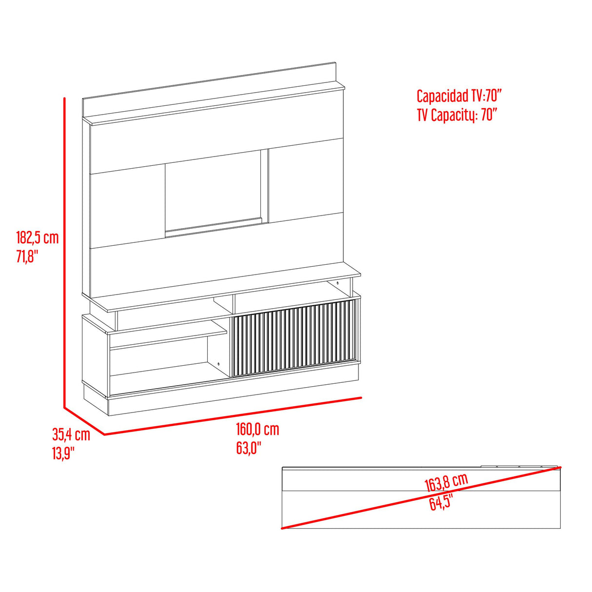 Rack de TV Thun Blanco y Bardolino 160x182.5cm para TV Hasta 70" Pulgadas con Siete Compartimientos - MUEBLES DE TV | Bylmo
