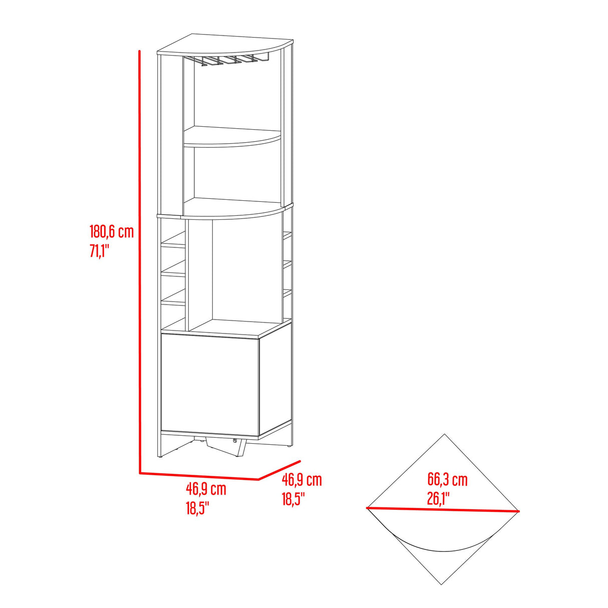 Bar Esquinero Renens Nogal 46.9x180.6cm con Siete Compartimientos con Un Portacopas y con Ocho Portabotellas - BARES | Bylmo