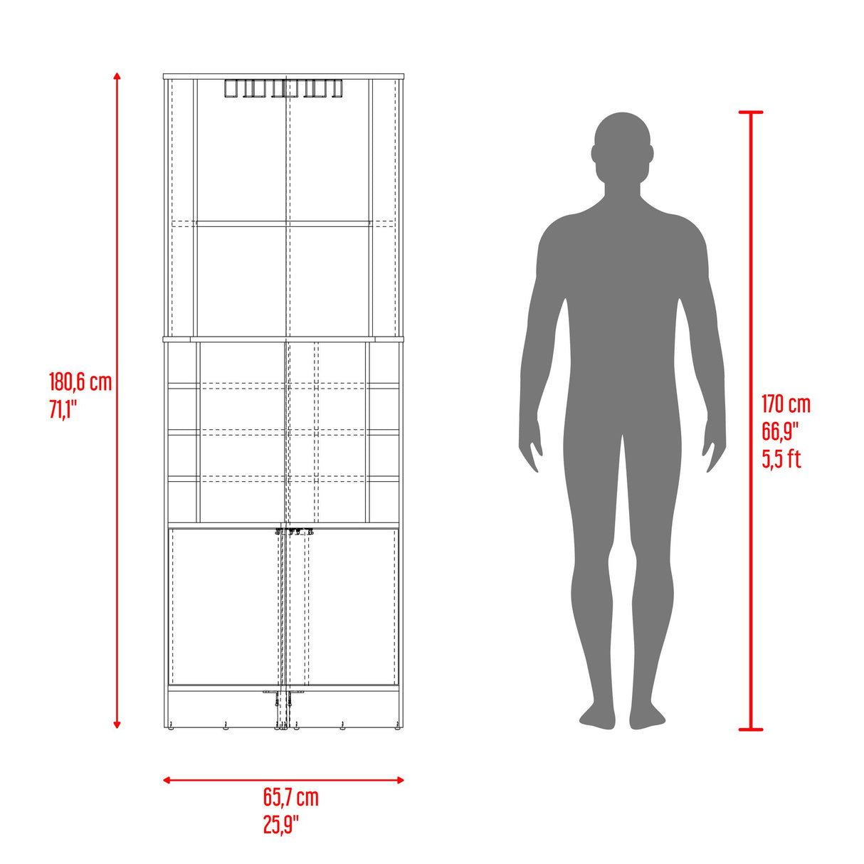 Bar Esquinero Renens Nogal 46.9x180.6cm con Siete Compartimientos con Un Portacopas y con Ocho Portabotellas - BARES | Bylmo