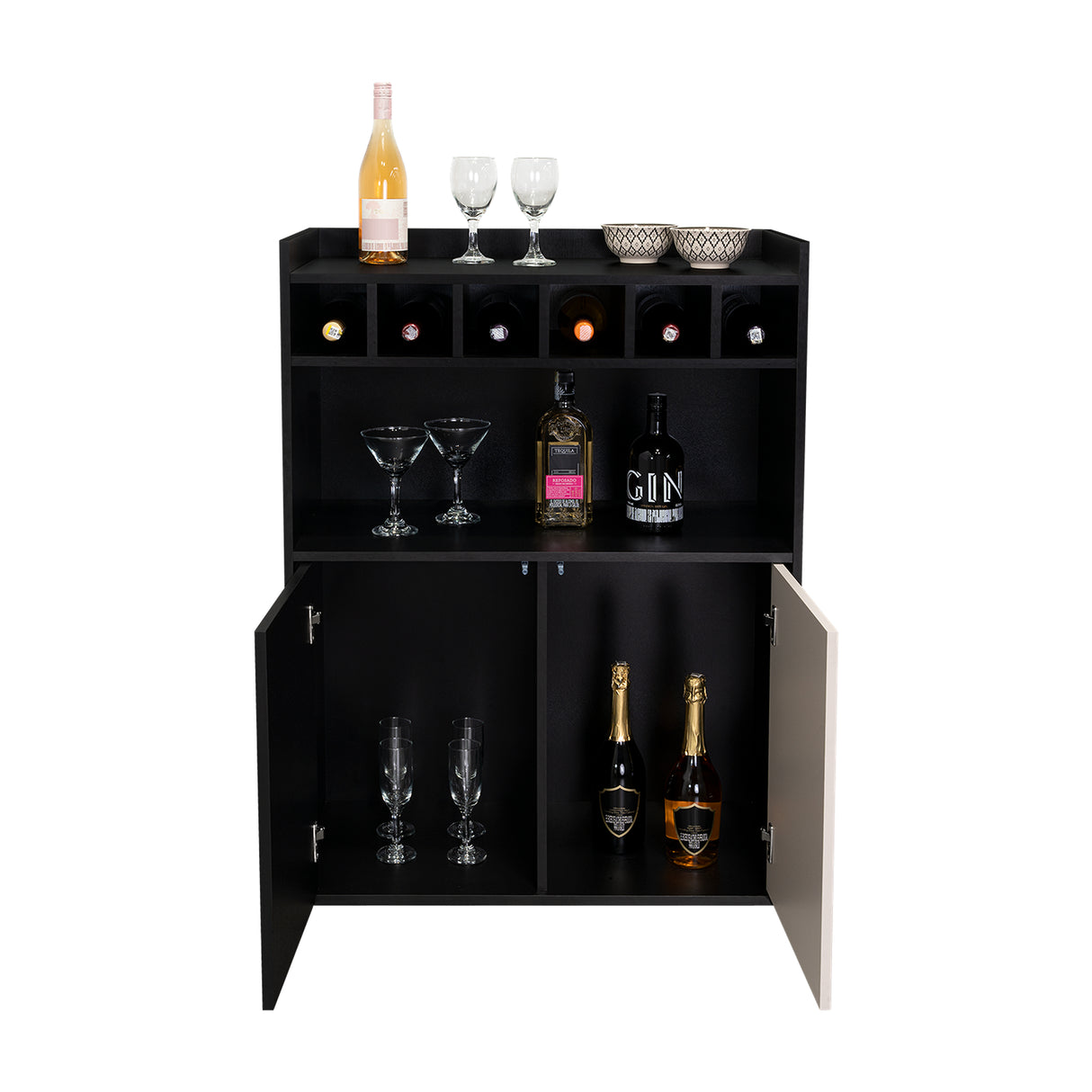 Bar Cuera Capri y Wengue 78.4x106.6cm con Cinco Compartimientos y con Seis Portabotellas - BARES | Bylmo