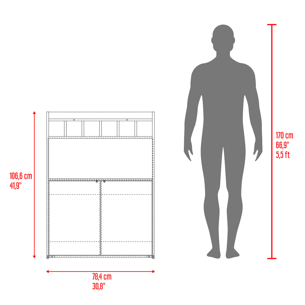 Bar Cuera Capri y Wengue 78.4x106.6cm con Cinco Compartimientos y con Seis Portabotellas - BARES | Bylmo