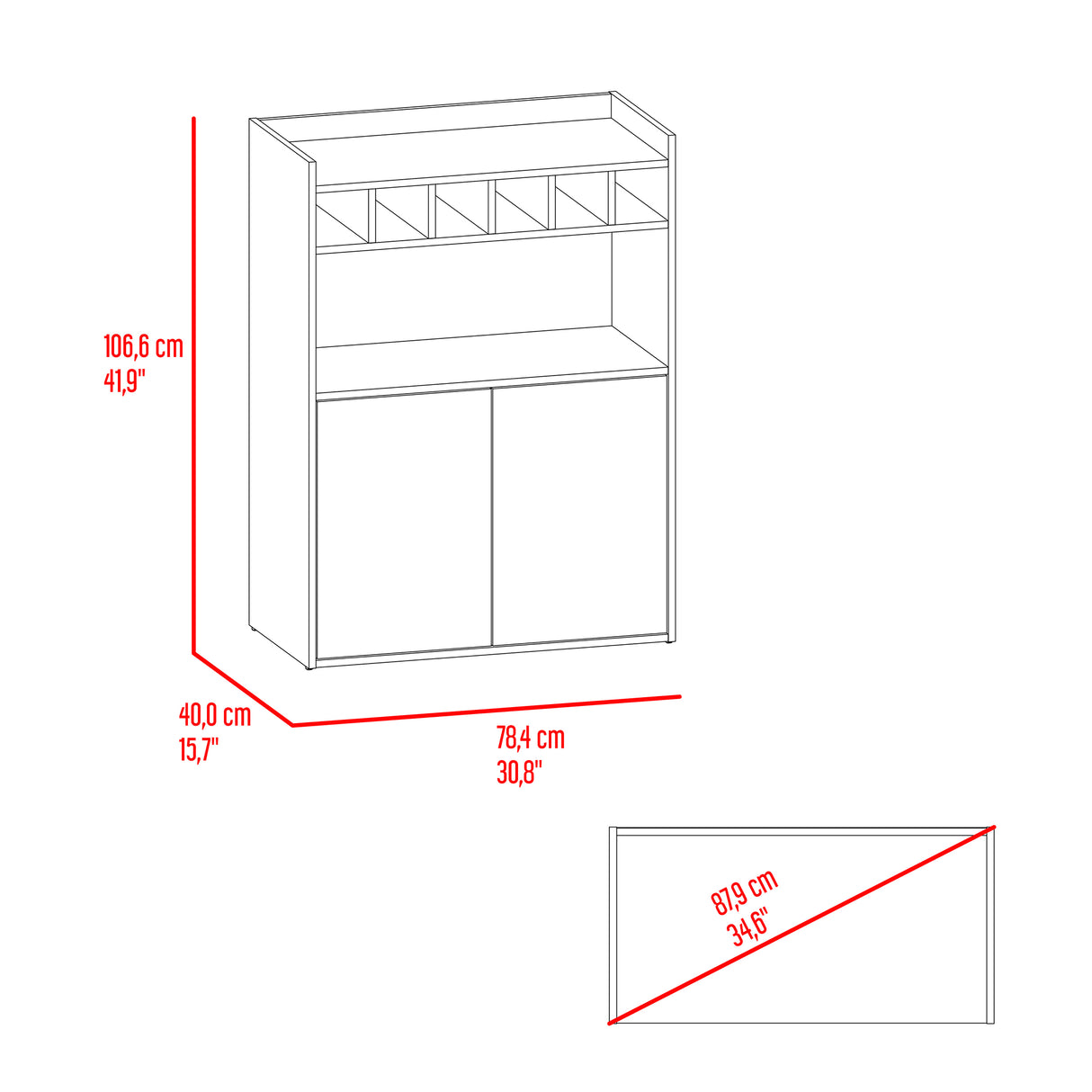 Bar Cuera Capri y Wengue 78.4x106.6cm con Cinco Compartimientos y con Seis Portabotellas - BARES | Bylmo