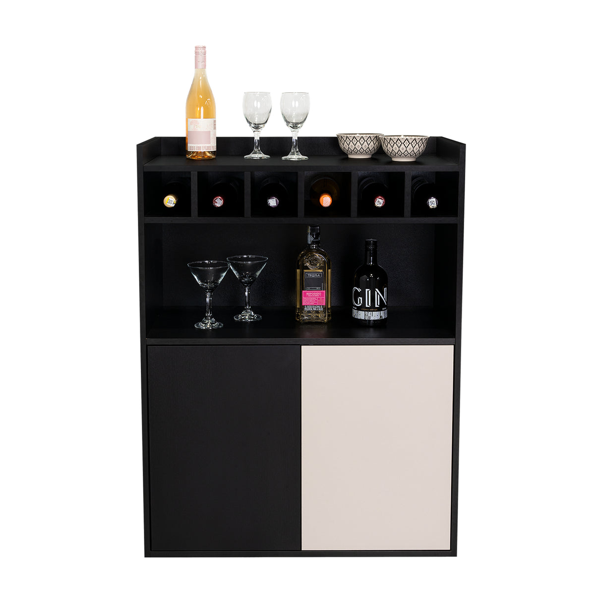 Bar Cuera Capri y Wengue 78.4x106.6cm con Cinco Compartimientos y con Seis Portabotellas - BARES | Bylmo