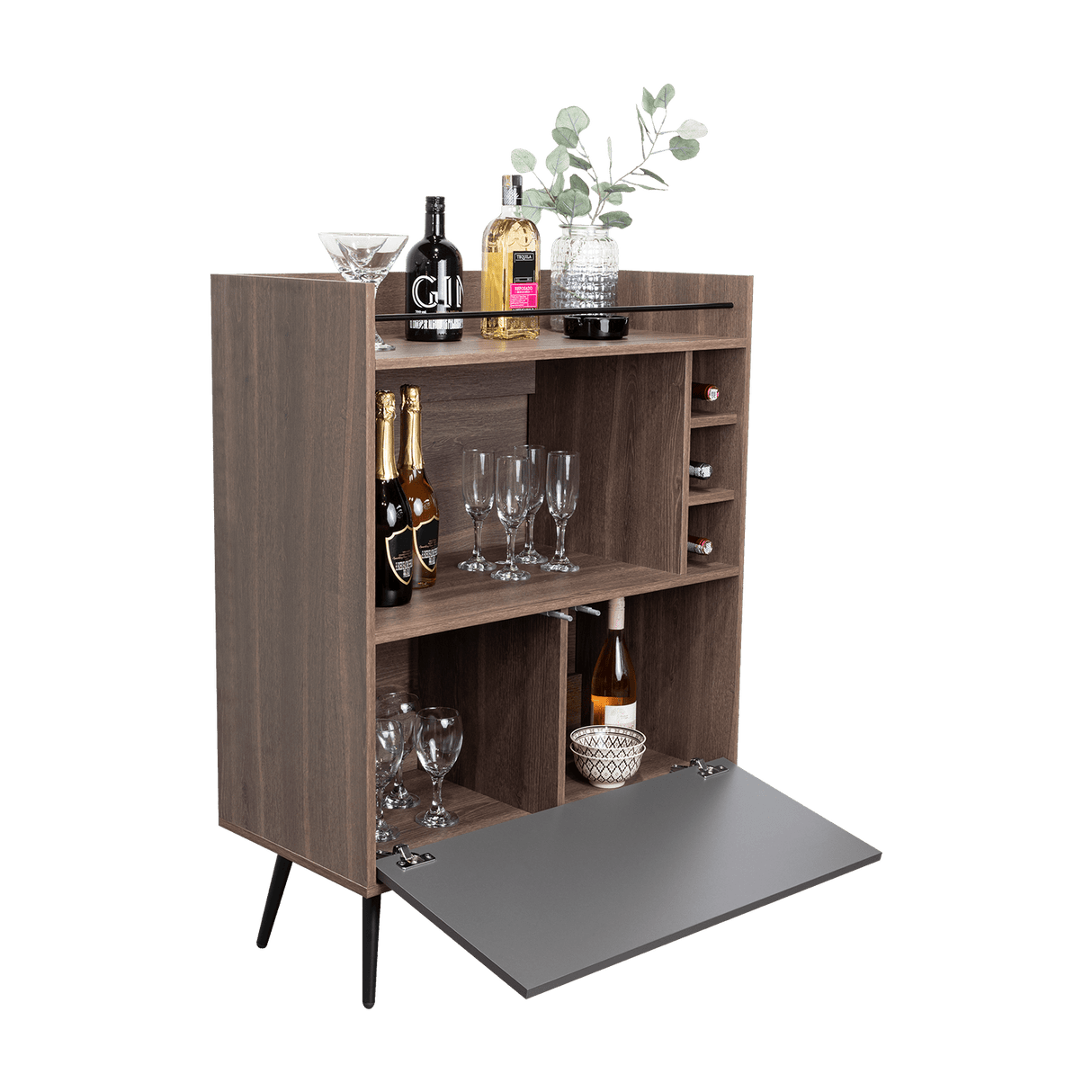 Bar Zurich Milan y Plomo 80x107.1cm con Cinco Compartimientos y con Tres Portabotellas - BARES | Bylmo