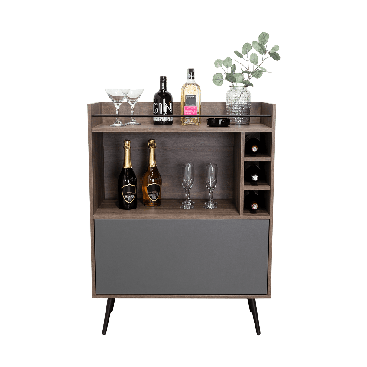 Bar Zurich Milan y Plomo 80x107.1cm con Cinco Compartimientos y con Tres Portabotellas - BARES | Bylmo