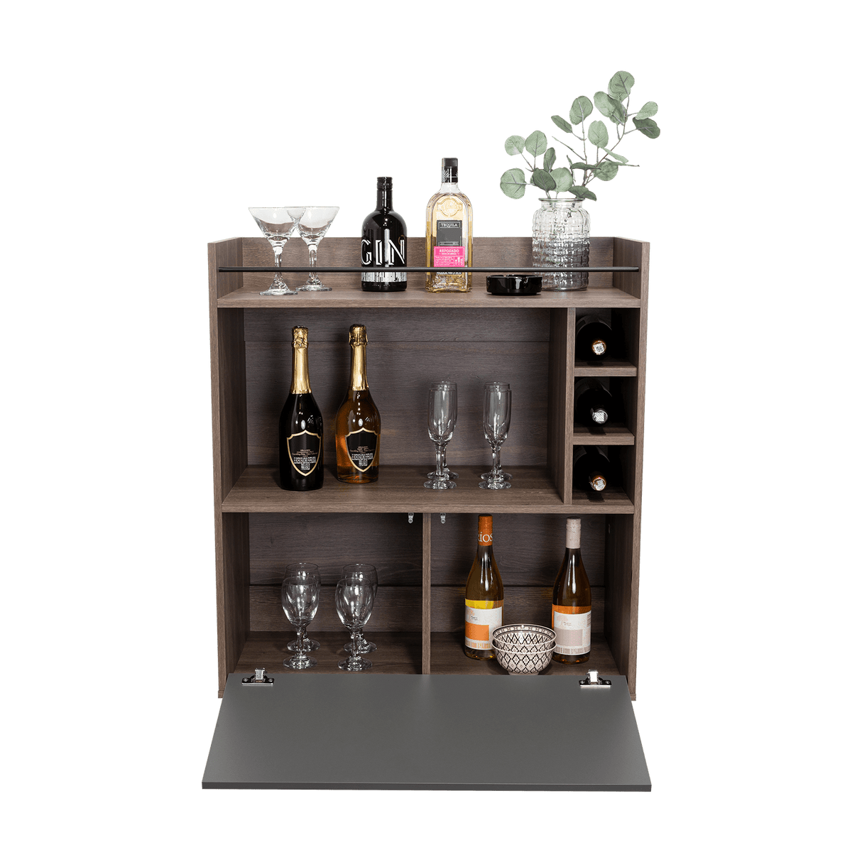Bar Zurich Milan y Plomo 80x107.1cm con Cinco Compartimientos y con Tres Portabotellas - BARES | Bylmo