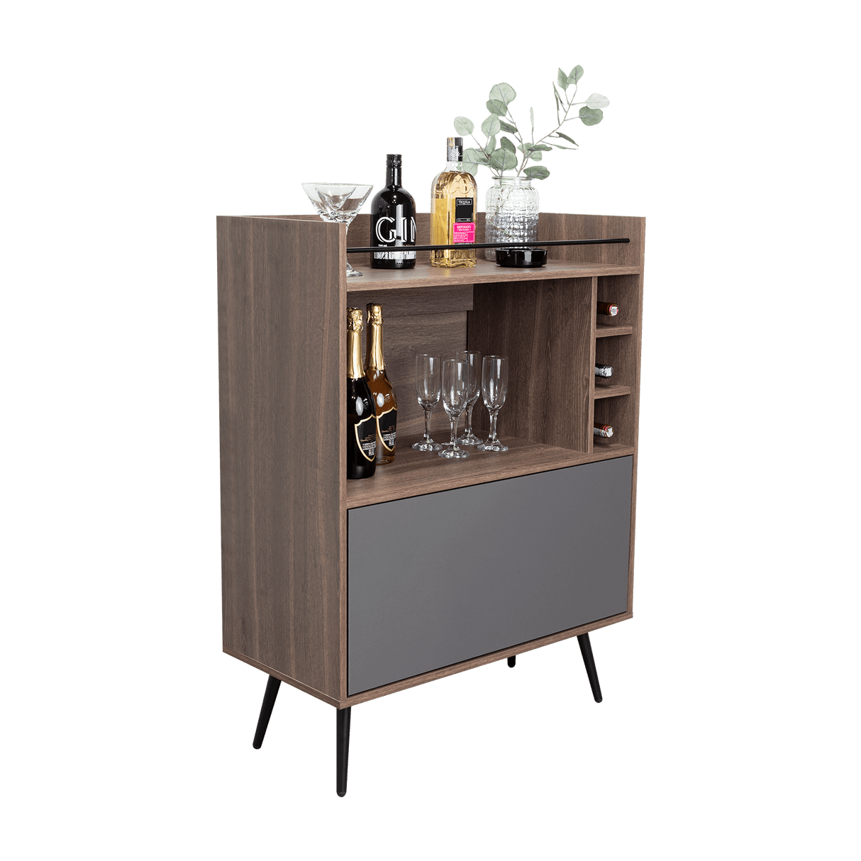 Bar Zurich Milan y Plomo 80x107.1cm con Cinco Compartimientos y con Tres Portabotellas - BARES | Bylmo