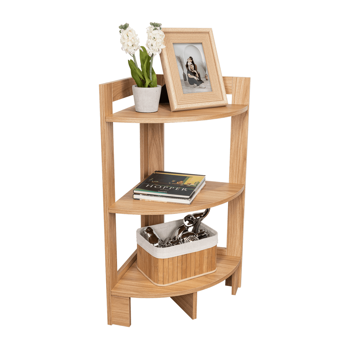 Mesa Auxiliar Esquinera Riga Fresno Europeo 39x80cm Triangular con Tres Compartimientos - MESAS AUXILIARES | Bylmo