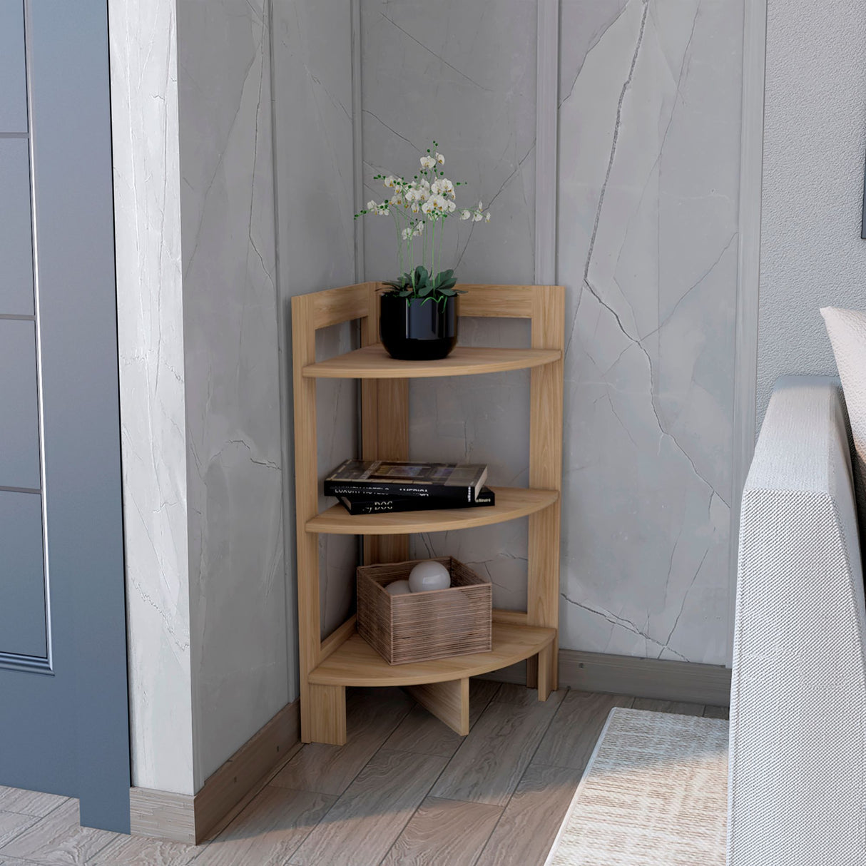 Mesa Auxiliar Esquinera Riga Fresno Europeo 39x80cm Triangular con Tres Compartimientos - MESAS AUXILIARES | Bylmo