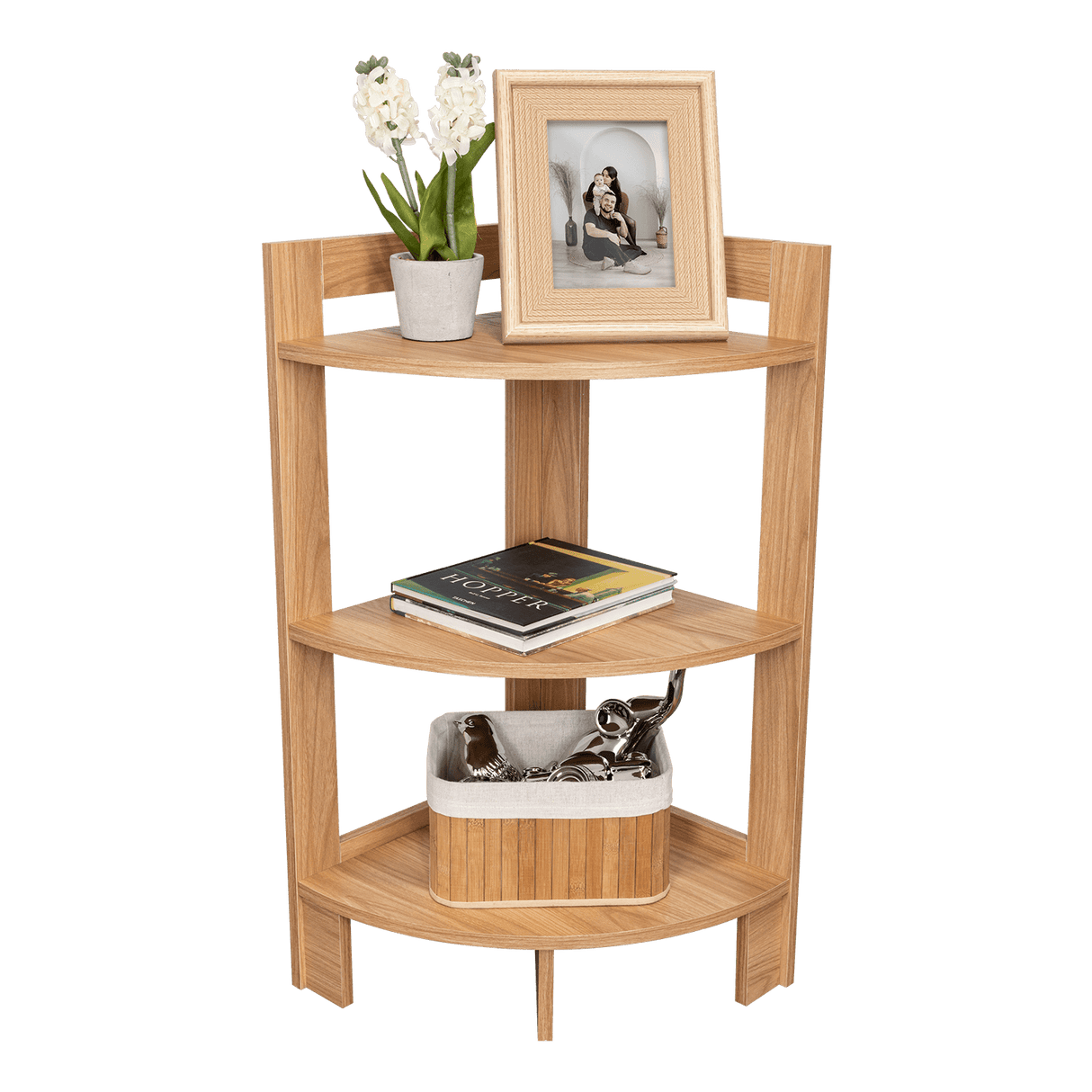 Mesa Auxiliar Esquinera Riga Fresno Europeo 39x80cm Triangular con Tres Compartimientos - MESAS AUXILIARES | Bylmo