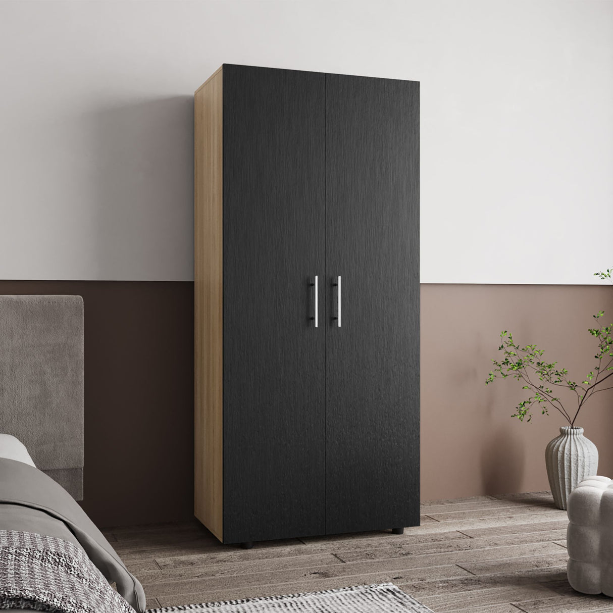 Closet Tera Fresno Europeo y Wengue 80x180cm con Cinco Compartimientos y con dos Puertas Batibles - CLOSETS | Bylmo