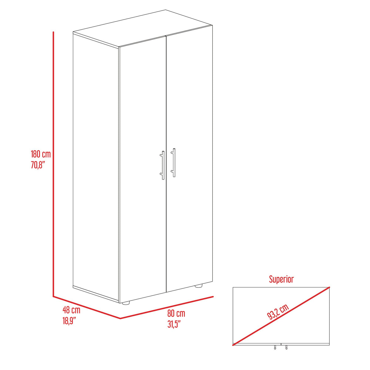 Closet Tera Fresno Europeo y Wengue 80x180cm con Cinco Compartimientos y con dos Puertas Batibles - CLOSETS | Bylmo