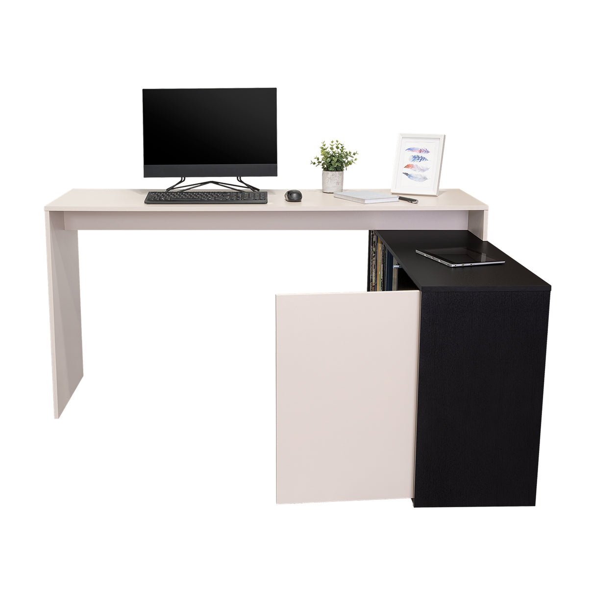 Escritorio en L Cuera Capri y Wengue 150x80cm sin Cajones y con Organizador de Libros - ESCRITORIOS | Bylmo