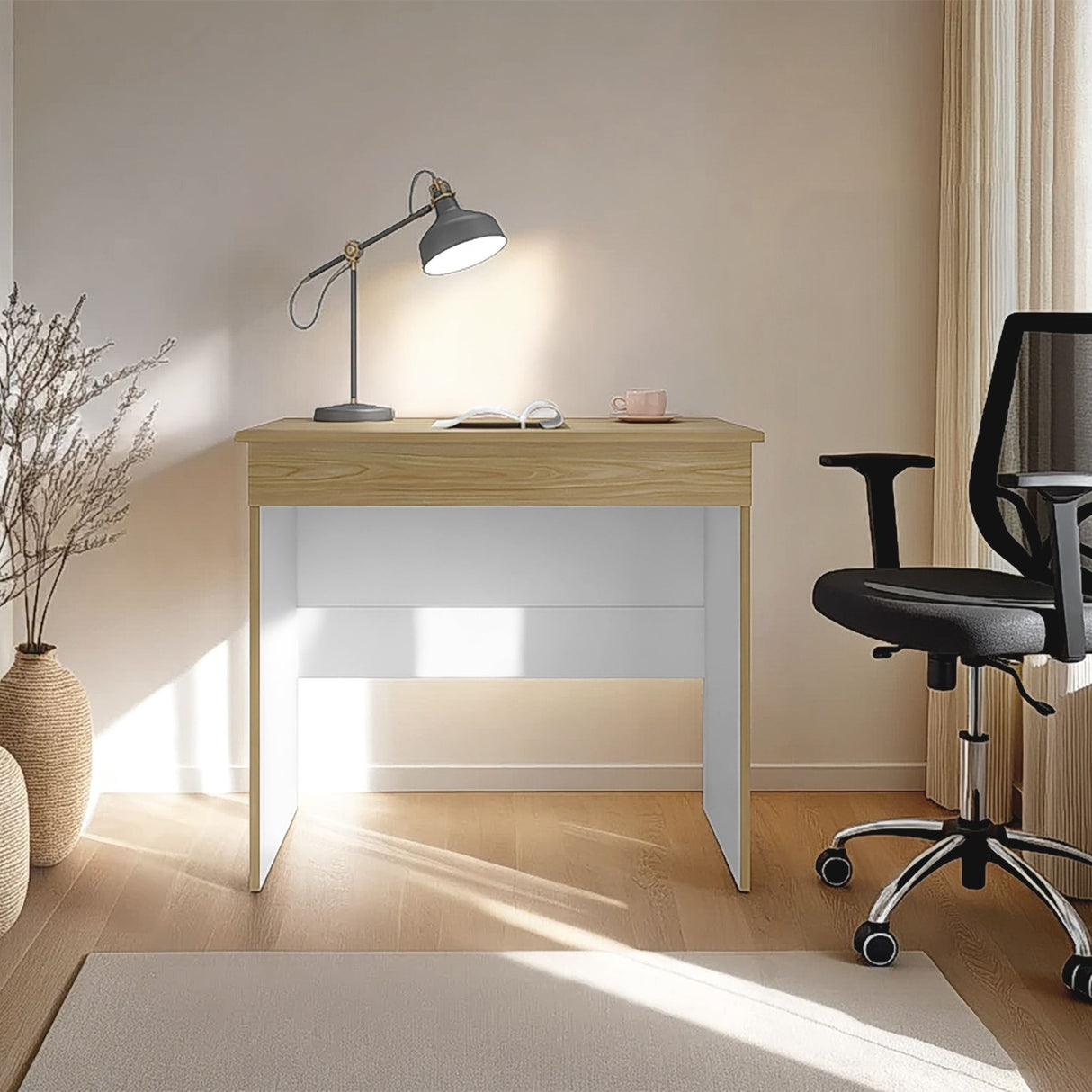 Escritorio Ohio Eco Fresno Europeo y Blanco 80x73cm con Un Cajón - ESCRITORIOS | Bylmo