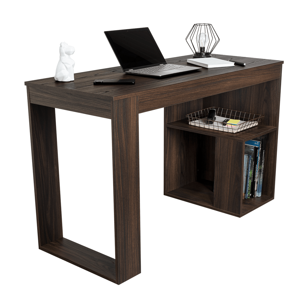 Escritorio Cuera Nogal 120x73.5cm sin Cajones y con Organizador de Libros - ESCRITORIOS | Bylmo