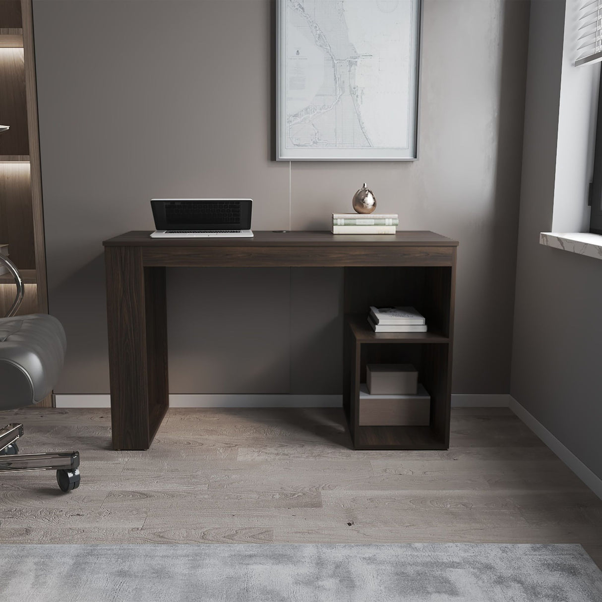 Escritorio Cuera Nogal 120x73.5cm sin Cajones y con Organizador de Libros - ESCRITORIOS | Bylmo