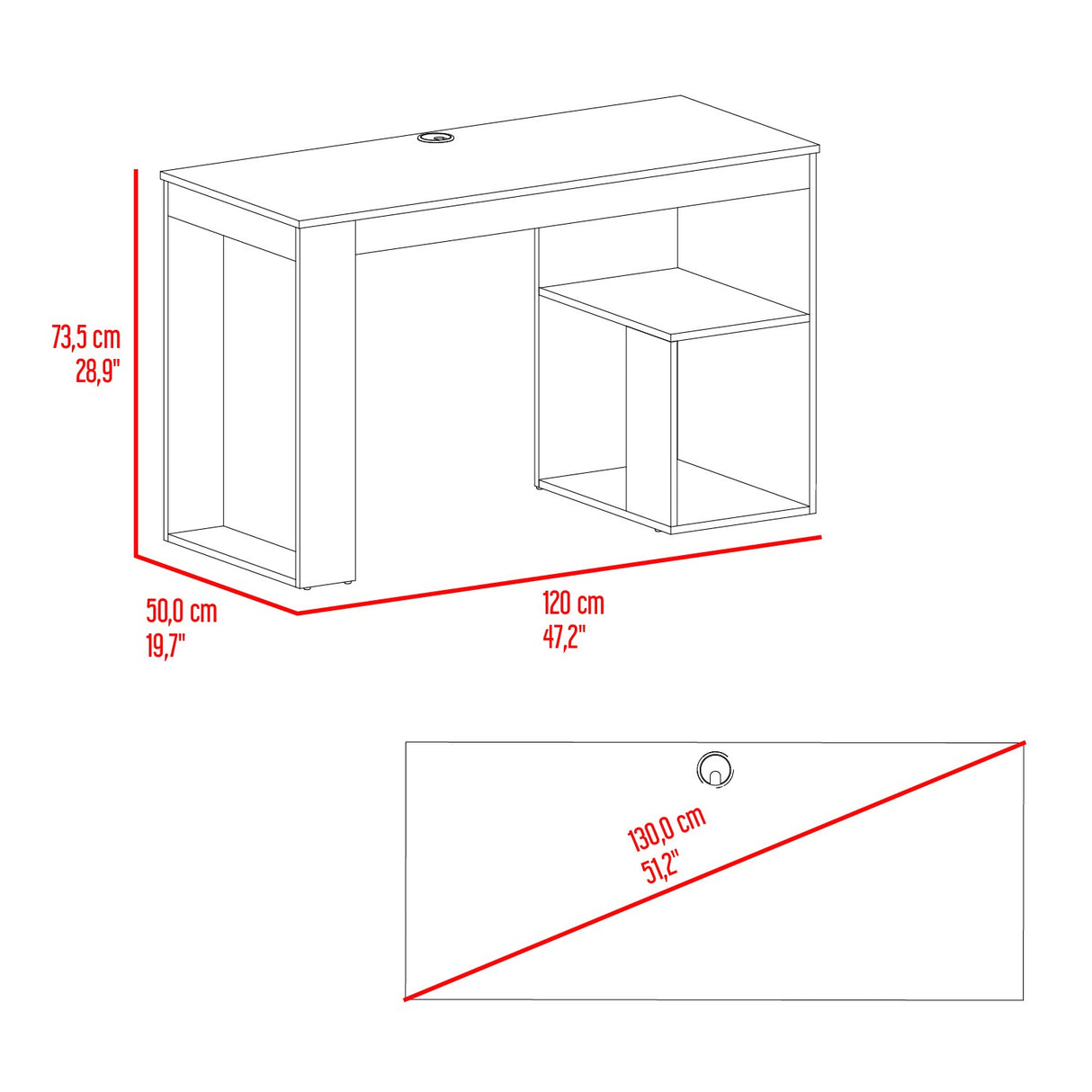 Escritorio Cuera Nogal 120x73.5cm sin Cajones y con Organizador de Libros - ESCRITORIOS | Bylmo