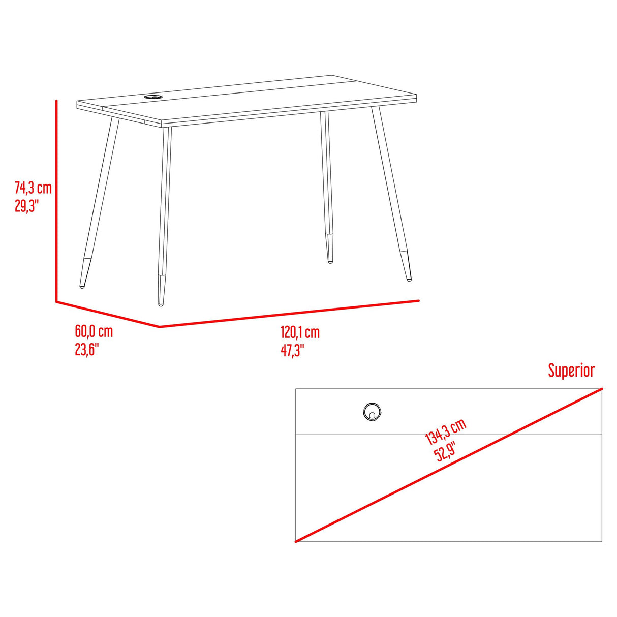 Escritorio Zurich Milan y Plomo 120.1x74.3cm sin Cajones - ESCRITORIOS | Bylmo