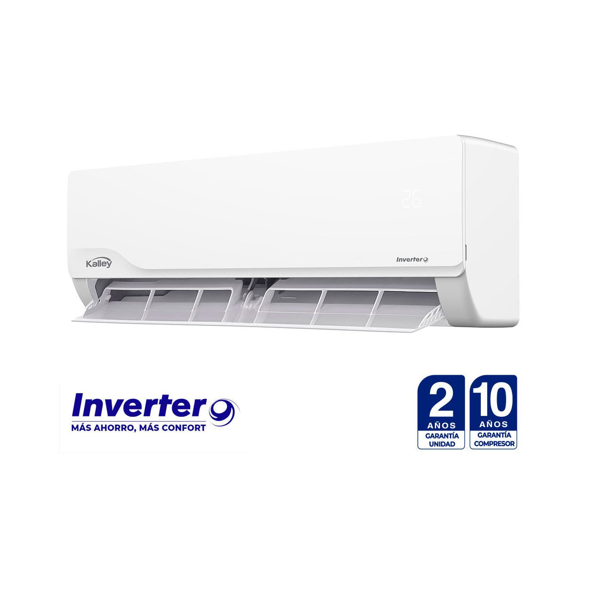 Aire Acondicionado Kalley Split Inverter Blanco Brillante 81.3x28.9cm 110 Voltios con Temporizador y con Control Remoto - AIRES ACONDICIONADOS | Bylmo