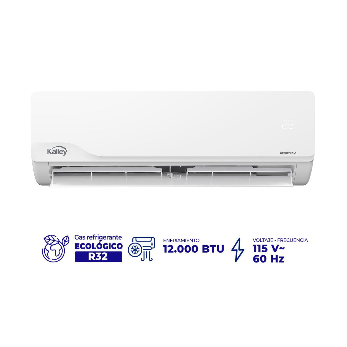 Aire Acondicionado Kalley Split Inverter Blanco Brillante 81.3x28.9cm 110 Voltios con Temporizador y con Control Remoto - AIRES ACONDICIONADOS | Bylmo