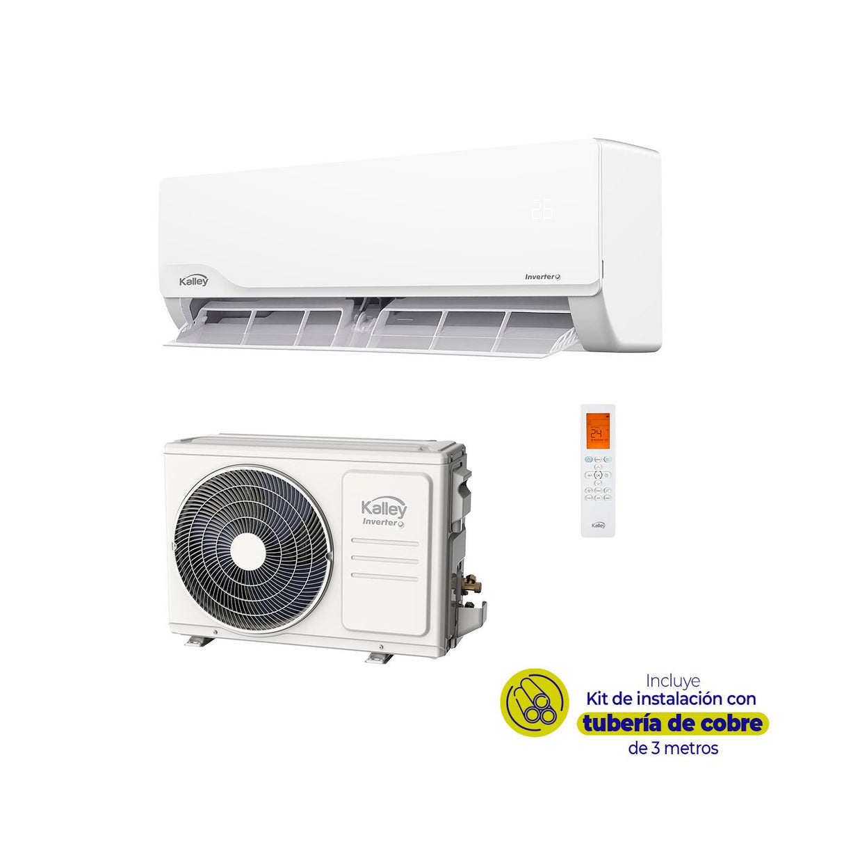 Aire Acondicionado Kalley Split Inverter Blanco Brillante 81.3x28.9cm 110 Voltios con Temporizador y con Control Remoto - AIRES ACONDICIONADOS | Bylmo