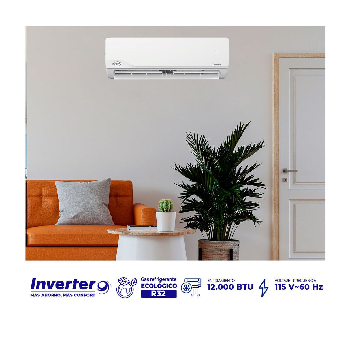 Aire Acondicionado Kalley Split Inverter Blanco Brillante 81.3x28.9cm 110 Voltios con Temporizador y con Control Remoto - AIRES ACONDICIONADOS | Bylmo