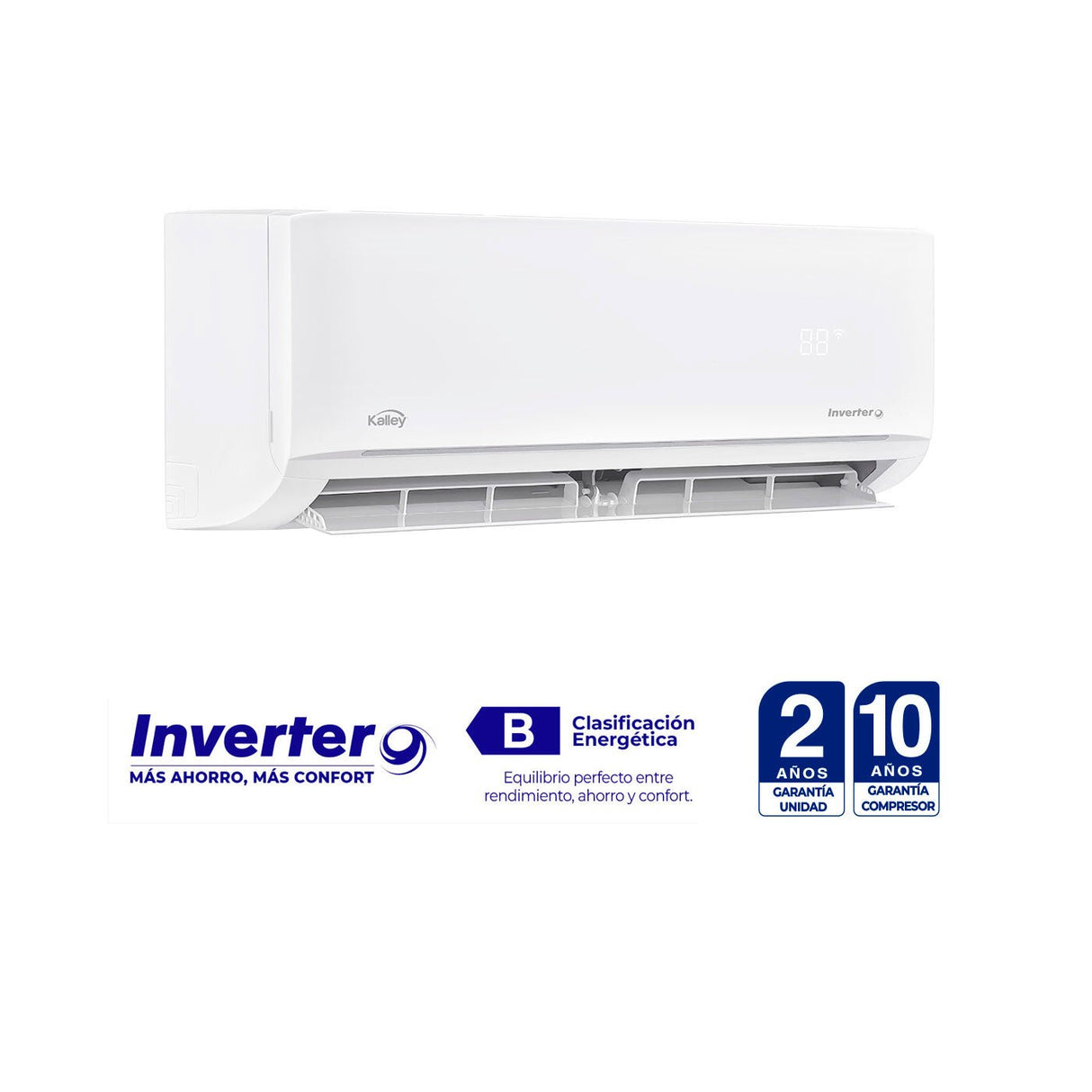 Aire Acondicionado Kalley Split Inverter Blanco Brillante 80.5x29.6cm 220 Voltios con Temporizador y con Control Remoto - AIRES ACONDICIONADOS | Bylmo