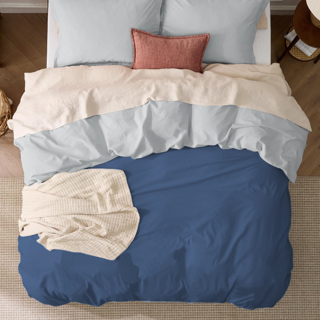 Funda de Duvet Bicolor Azul y Gris 240x240cm Doble Faz para Cama Queen - TENDIDOS Y CUBRELECHOS | Bylmo