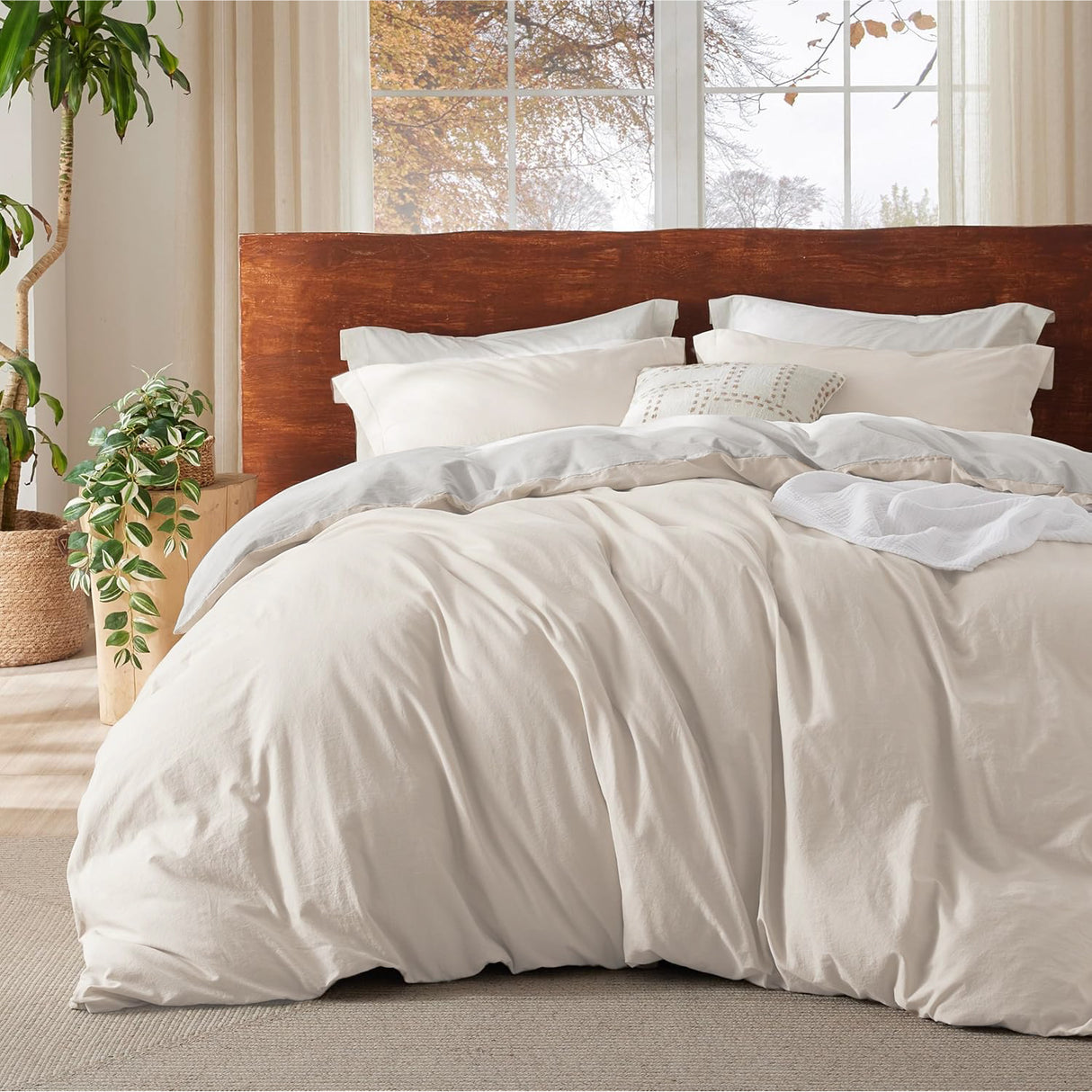 Funda de Duvet Bicolor Beige y Gris 220x240cm Doble Faz para Cama Doble - TENDIDOS Y CUBRELECHOS | Bylmo