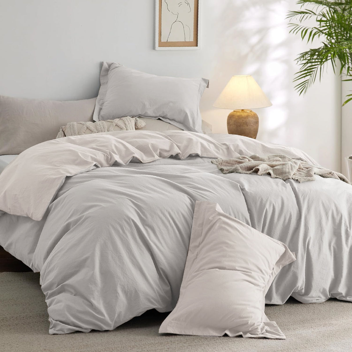 Funda de Duvet Acolchado Bicolor Beige y Gris 180x240cm Doble Faz para Cama Sencilla - TENDIDOS Y CUBRELECHOS | Bylmo