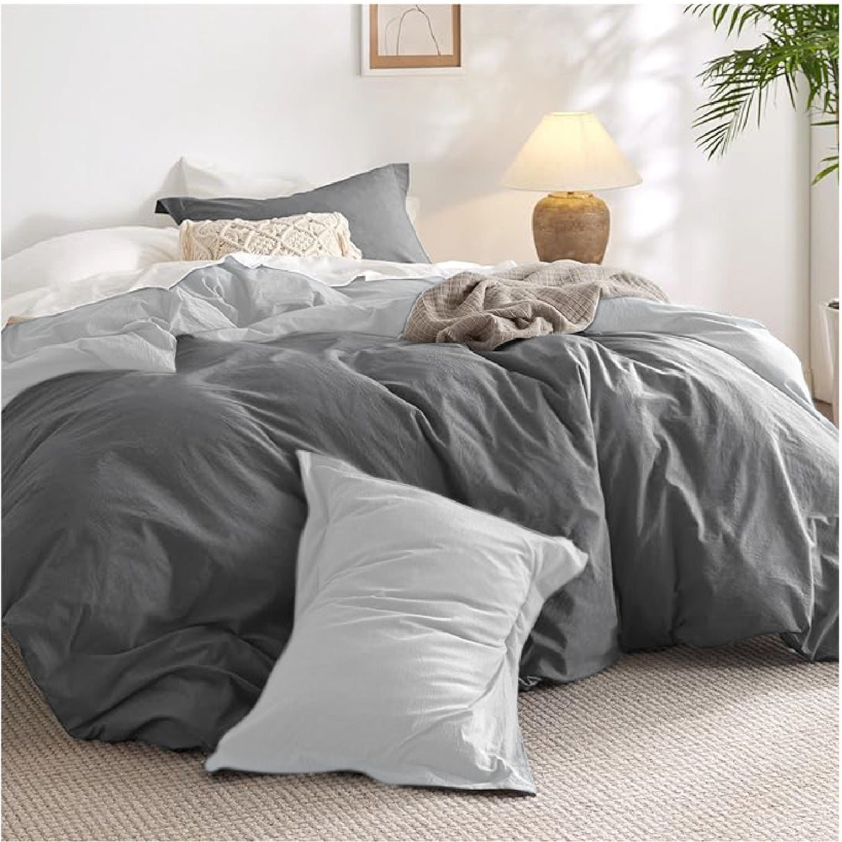 Funda de Duvet Bicolor Gris Oscuro y Gris 220x240cm Doble Faz para Cama Doble - TENDIDOS Y CUBRELECHOS | Bylmo
