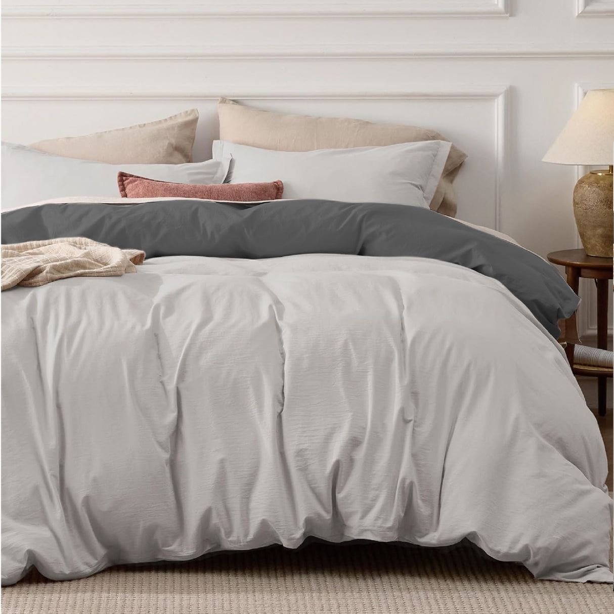 Combo Funda Duvet con Plumón Acolchado Bicolor Gris Oscuro y Gris 240x240cm Doble Faz para Cama Queen - TENDIDOS Y CUBRELECHOS | Bylmo