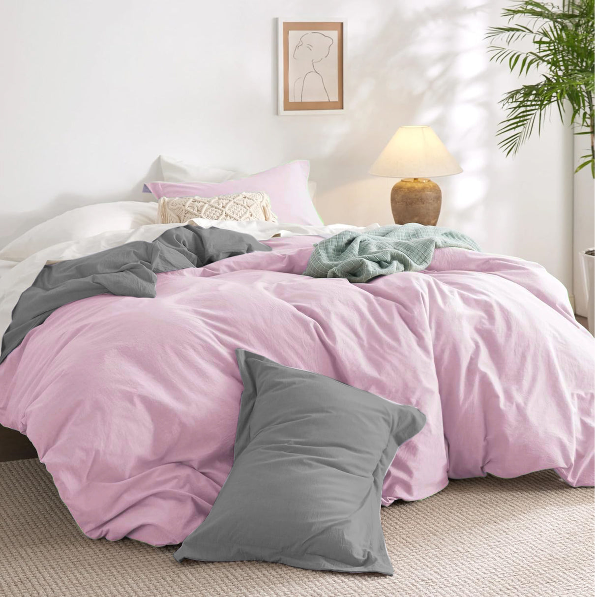 Funda de Duvet Bicolor Rosado y Gris 240x240cm Doble Faz para Cama Queen - TENDIDOS Y CUBRELECHOS | Bylmo