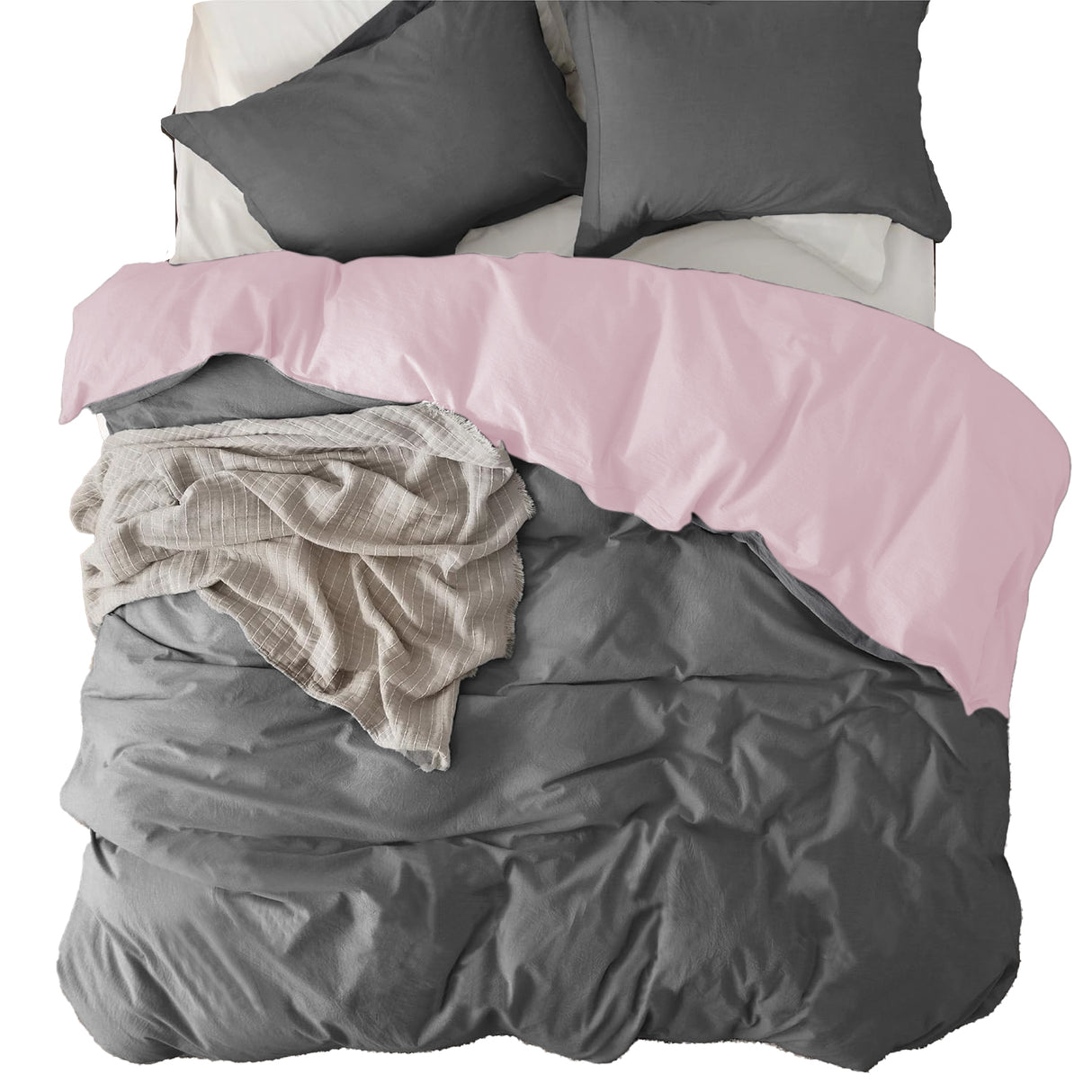Combo Funda Duvet con Plumón Acolchado Bicolor Rosado y Gris 280x240cm Doble Faz para Cama King - TENDIDOS Y CUBRELECHOS | Bylmo