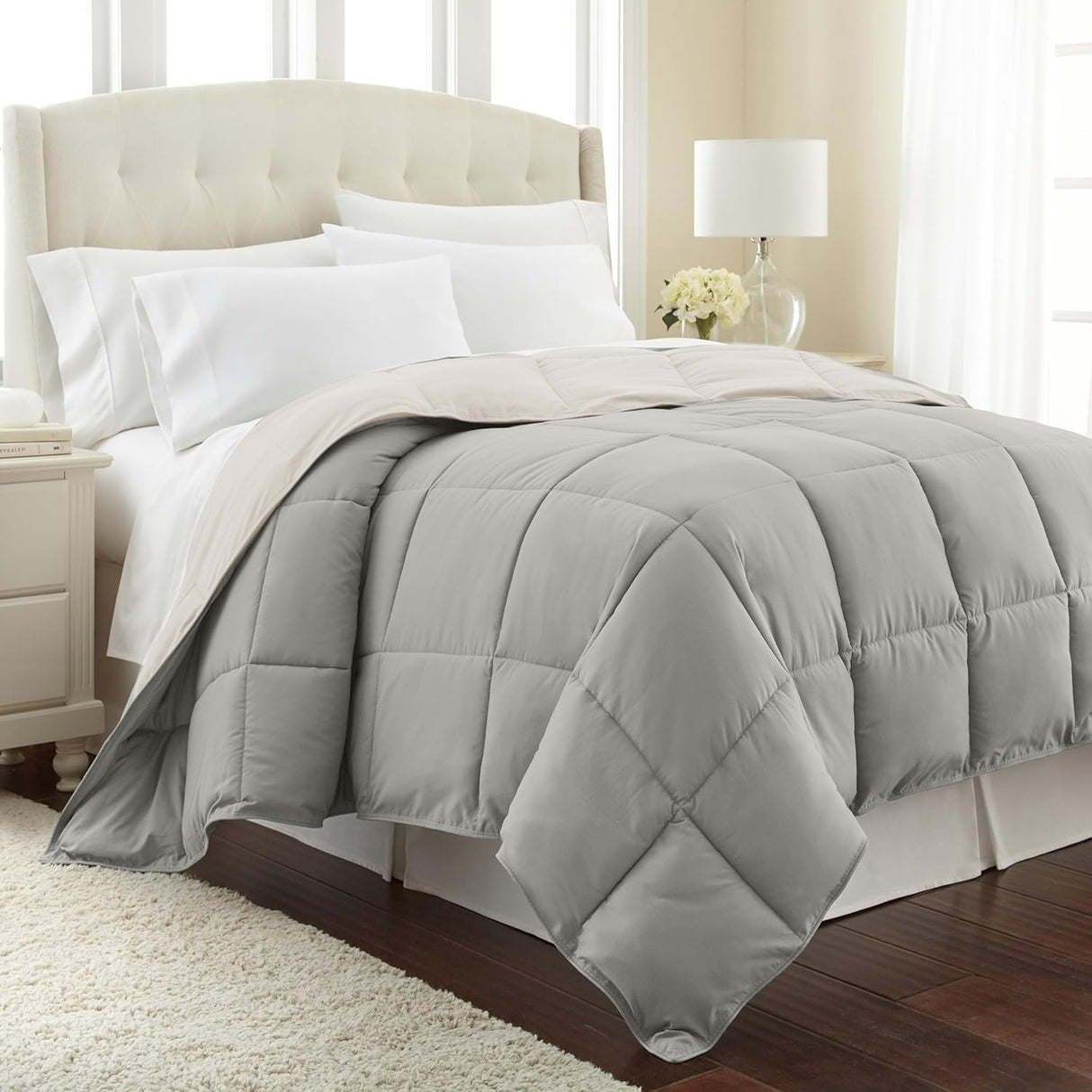 Combo Edredón Acolchado Bicolor Beige y Gris Claro 180x240cm Doble Faz para Cama Sencilla - TENDIDOS Y CUBRELECHOS | Bylmo
