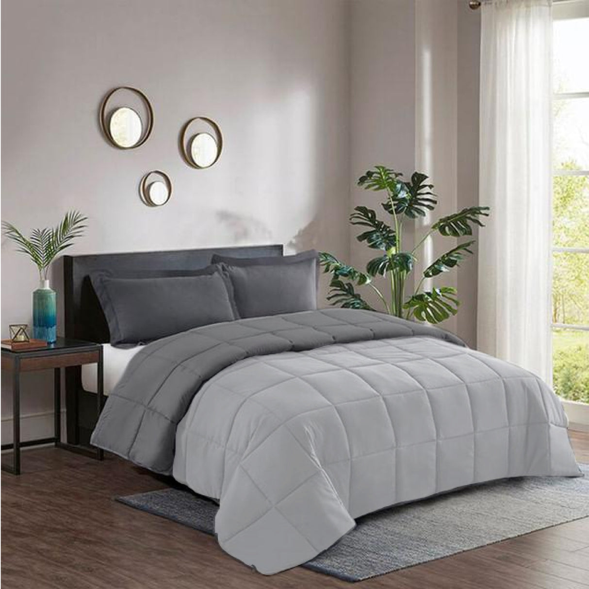 Combo Edredón Acolchado Bicolor Gris Oscuro y Gris Claro 220x240cm Doble Faz para Cama Doble - TENDIDOS Y CUBRELECHOS | Bylmo