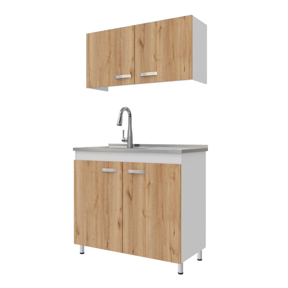 Cocina Integral Freya Blanco y Duna 100x32cm con Mesón de Acero Inoxidable para Lado Izquierdo y sin Estufa - COCINAS | Bylmo