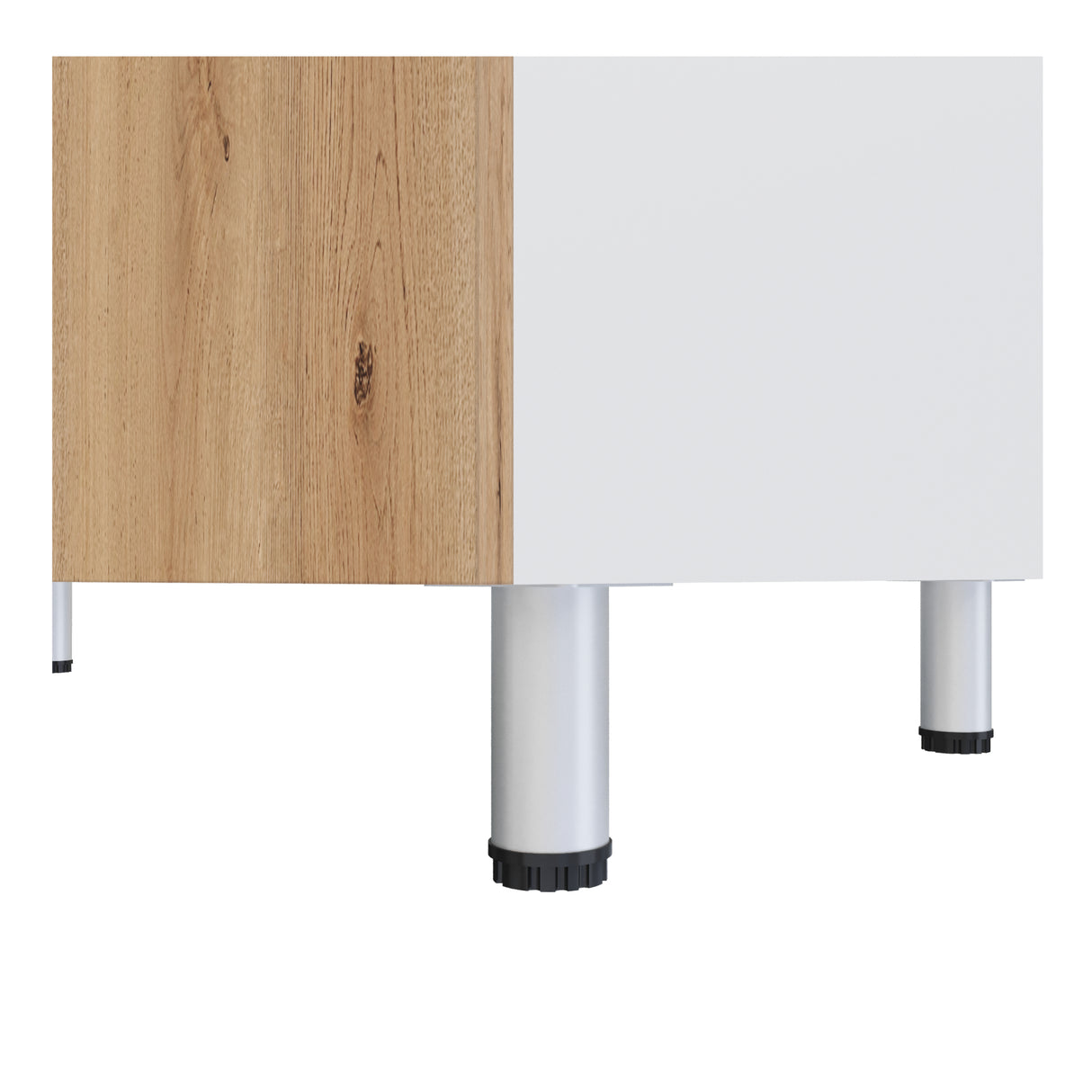 Cocina Integral Freya Blanco y Duna 100x32cm con Mesón de Acero Inoxidable para Lado Derecho y sin Estufa - COCINAS | Bylmo