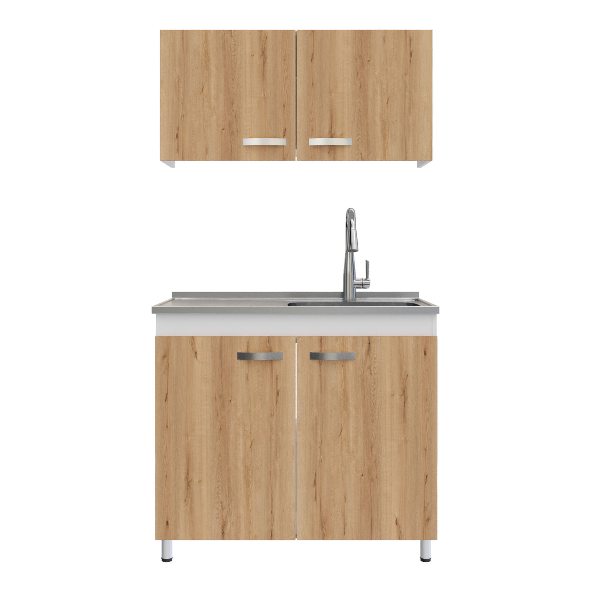 Cocina Integral Freya Blanco y Duna 100x32cm con Mesón de Acero Inoxidable para Lado Derecho y sin Estufa - COCINAS | Bylmo