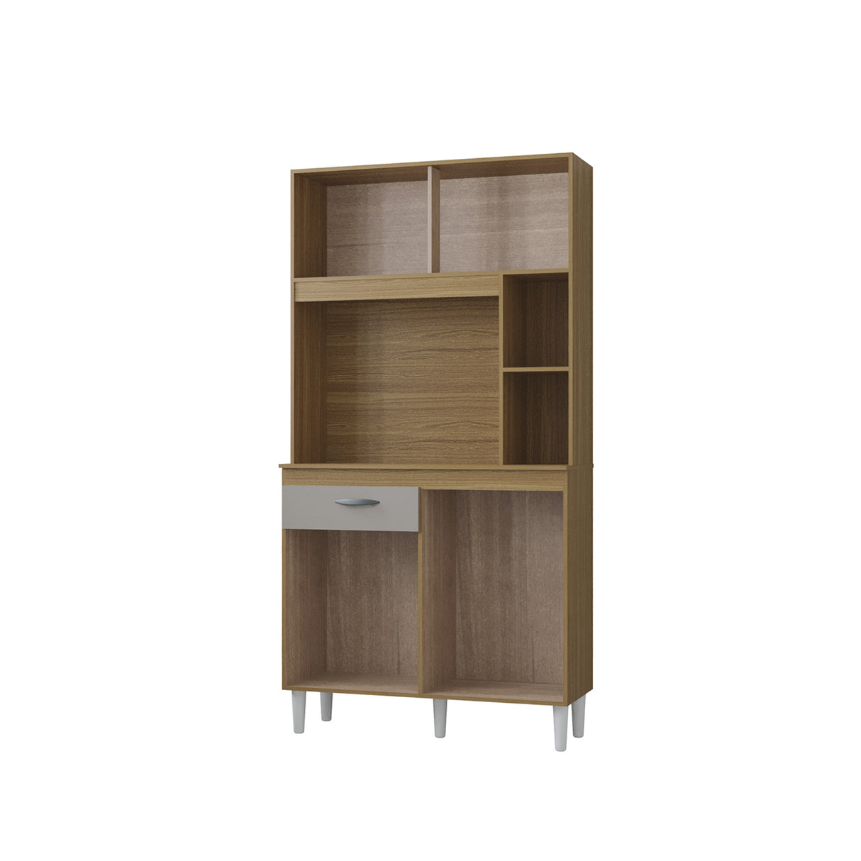 Alacena Duda Castaño y Beige 90x172cm con Un Cajón y Cuatro Puertas - ALACENAS Y MUEBLES MICROONDAS | Bylmo