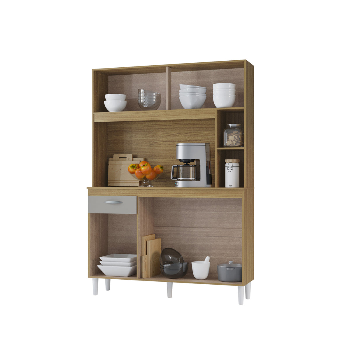 Alacena Duda Castaño y Beige 120x172cm con Un Cajón y Cinco Puertas - ALACENAS Y MUEBLES MICROONDAS | Bylmo