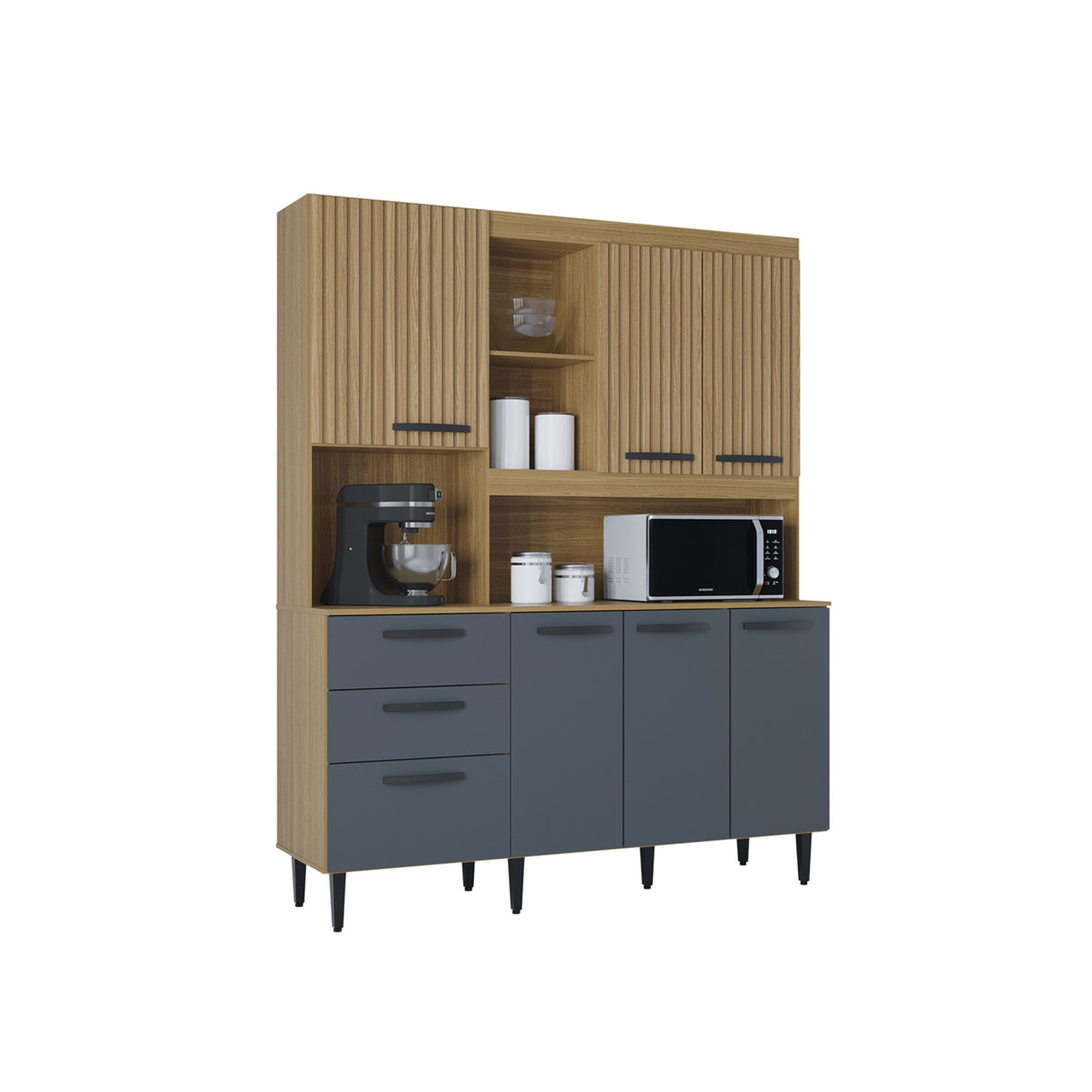 Alacena Catarina Castaño y Gris 160x200cm con Dos Cajones y Seis Puertas - ALACENAS Y MUEBLES MICROONDAS | Bylmo
